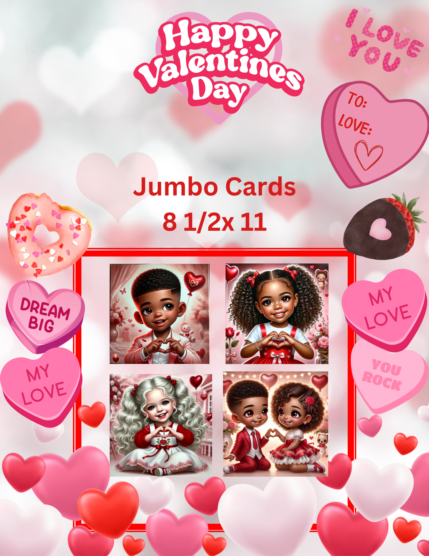 30 Editable Children Bundle Valentine Jumbo Cards (16x20) and (8 1/2x11) Digital Designs